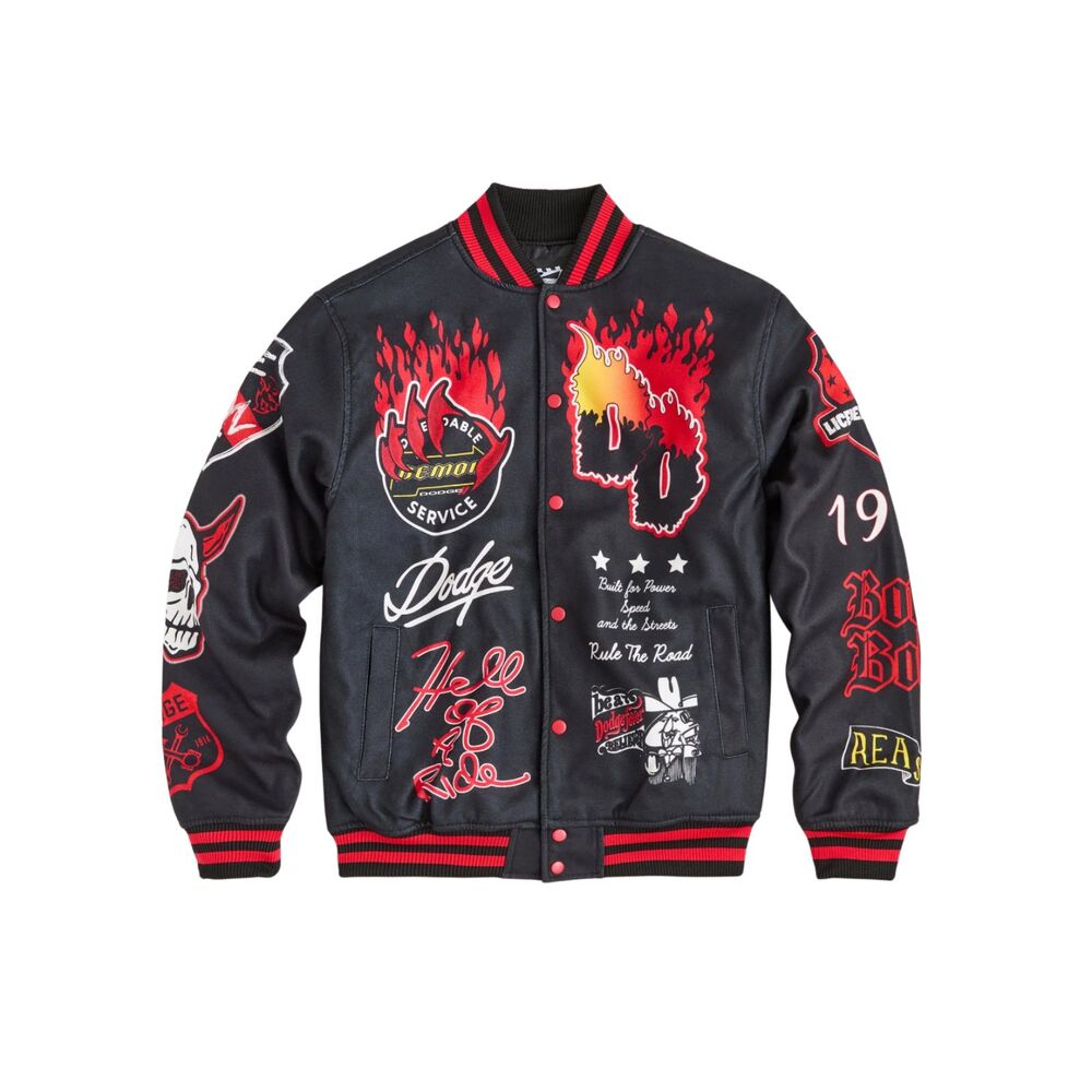 Reason x Dodge Demon Hell Varsity Jacket Men XL Black Red Letterman Bomber